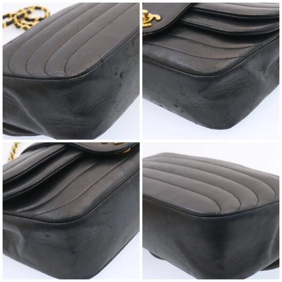 CHANEL Lamb Skin Double Flap Chain Shoulder Bag Black CC Auth - Picture 15 of 15